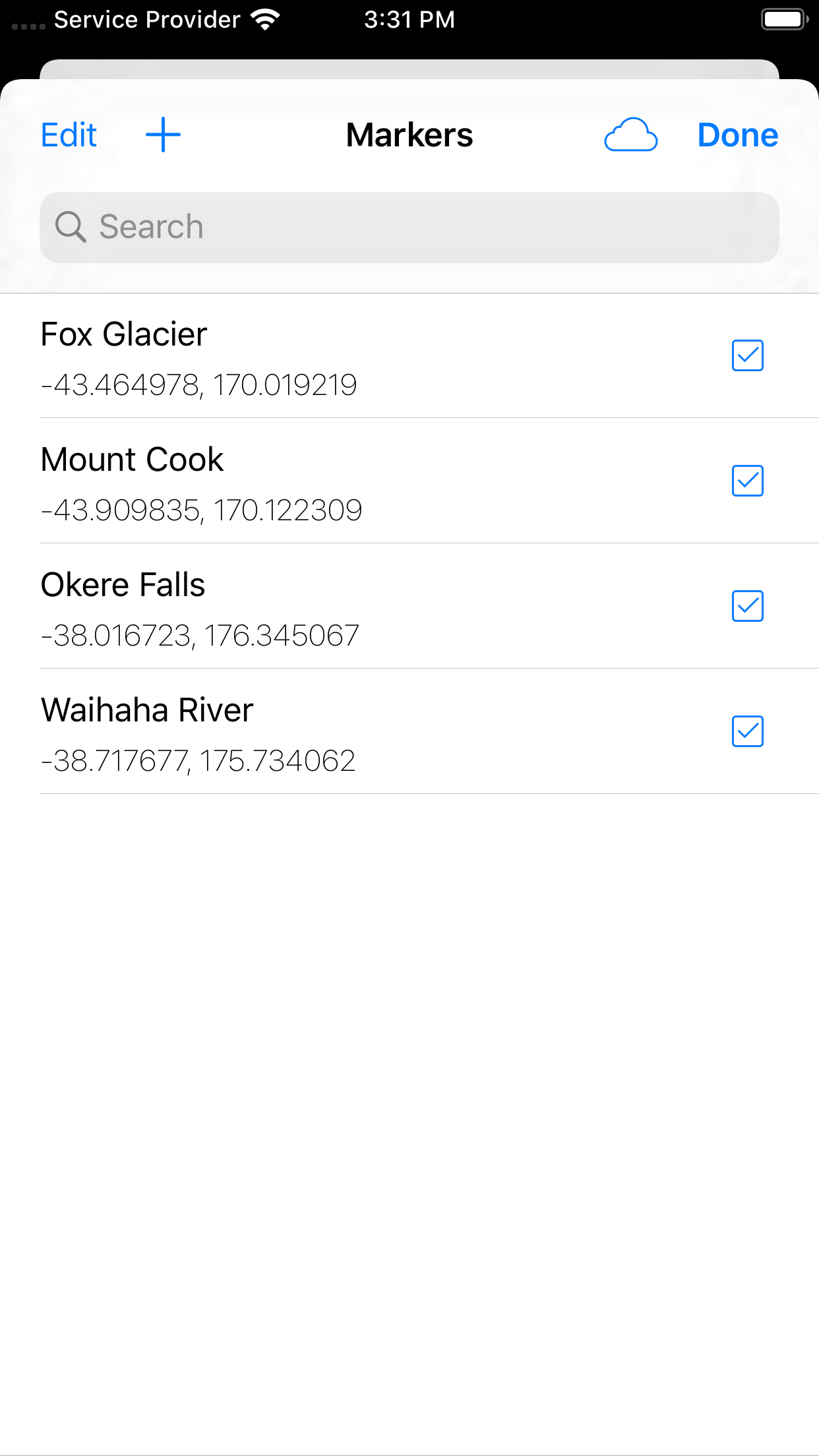 NZ Topo Maps Screenshot - Markers List